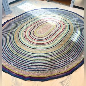 Vintage Multicolor Crochet Large Oval Area Rug | Primitive Americana 102x85